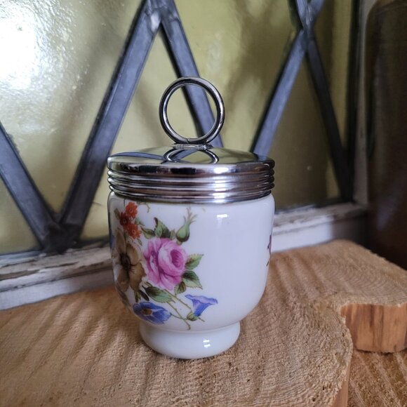 Vintage Porcelain Egg Coddler Royal Worcester Floral Design - Picture 7 of 11